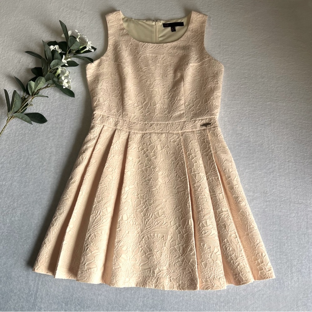 Classic Rose Gold Floral Embroidery Pleated Dress Fit & Flare Sleeveless